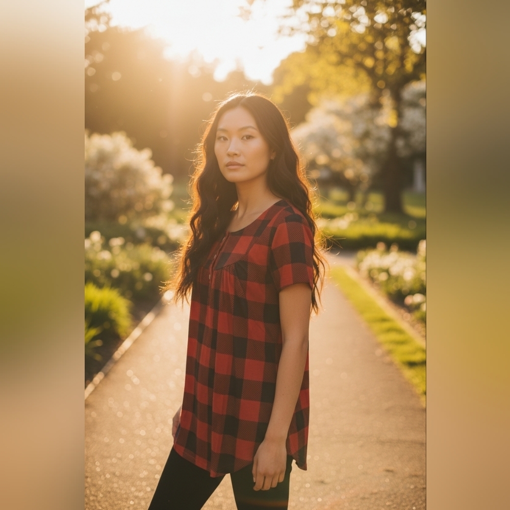 Cute & Soft & Cozy Classic Womens Plaid Red and Black Women's Top NWOT Medium